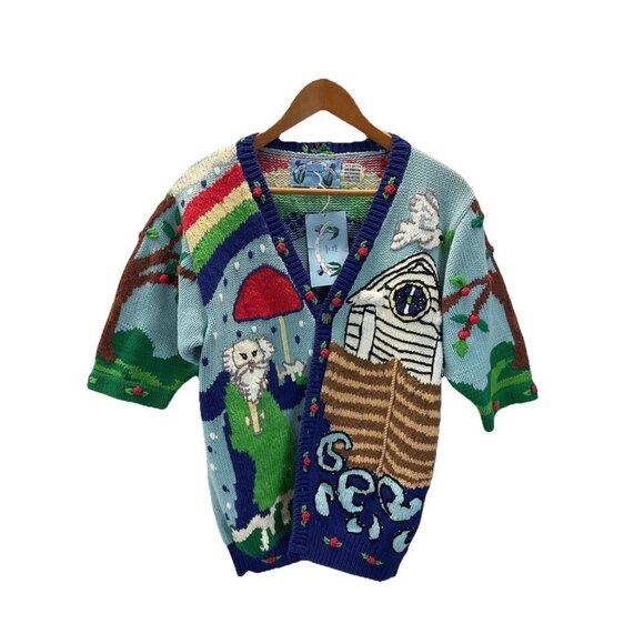 NEW‎ "Noah's Ark" Just Better Sweaters Lisa Coufal cardigan Sweater size 1 S/M - Picture 1 of 12